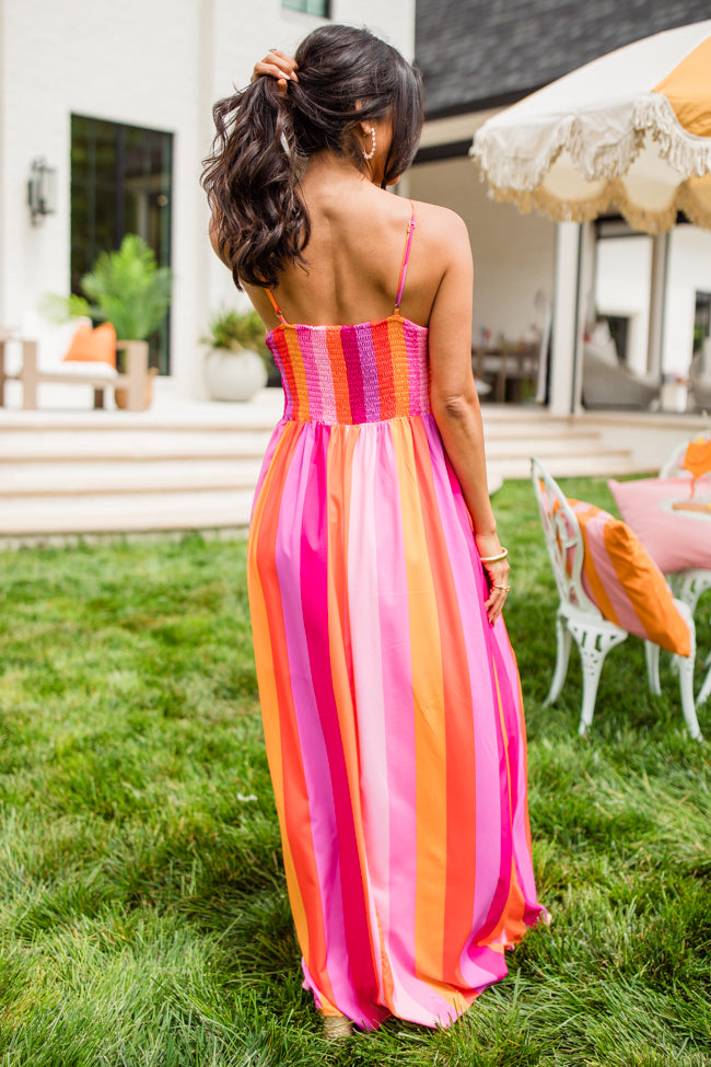 Soak In The Sun Striped Multi Maxi Dress Pink Lily