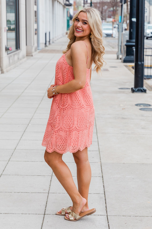 Wind Up Here Coral Woven Mini Dress