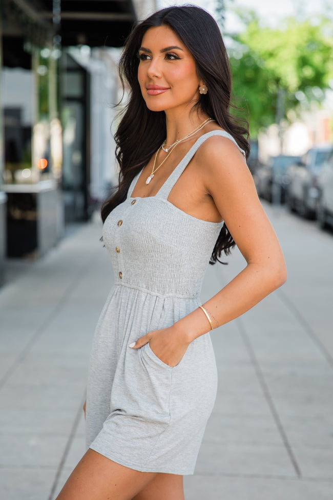Smiling Ear To Ear Heather Grey Knitted Smock Detail Romper