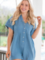 Loving The Sun Navy Gauze Button Up Short Sleeve Romper