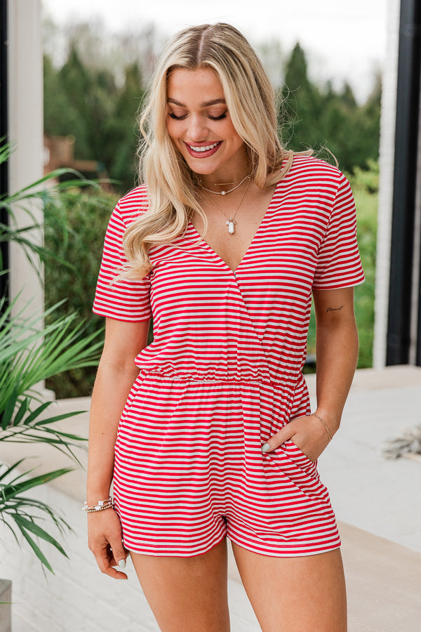 Stripe Knit Romper With Flowers