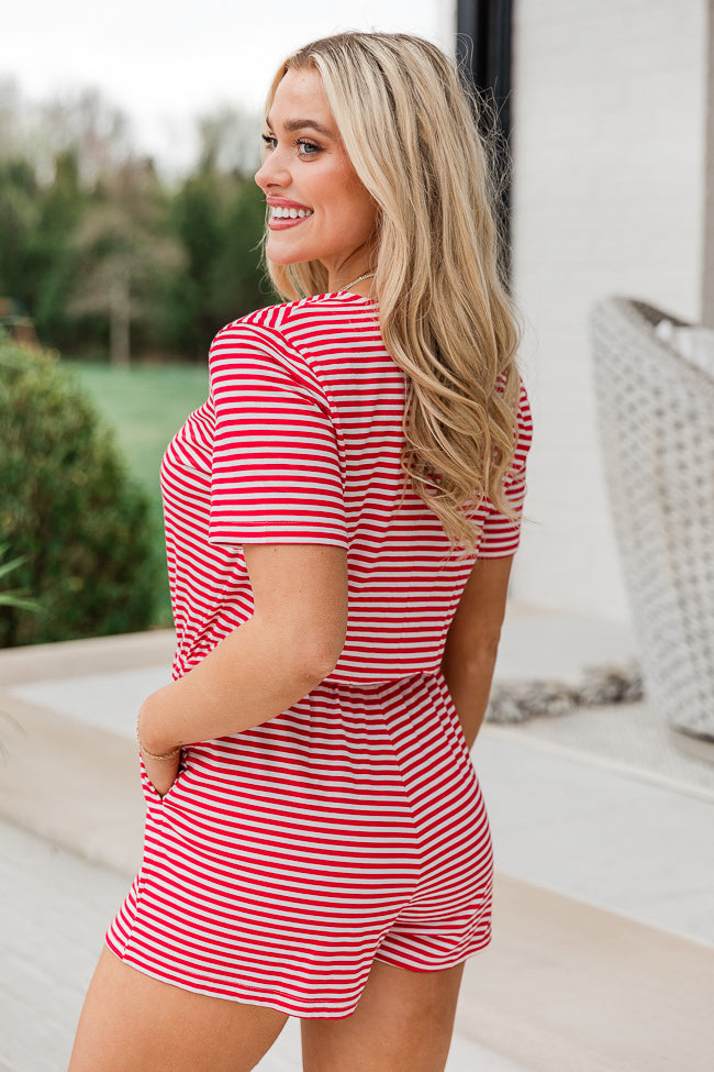 Let's Make History Red Striped Knit Romper