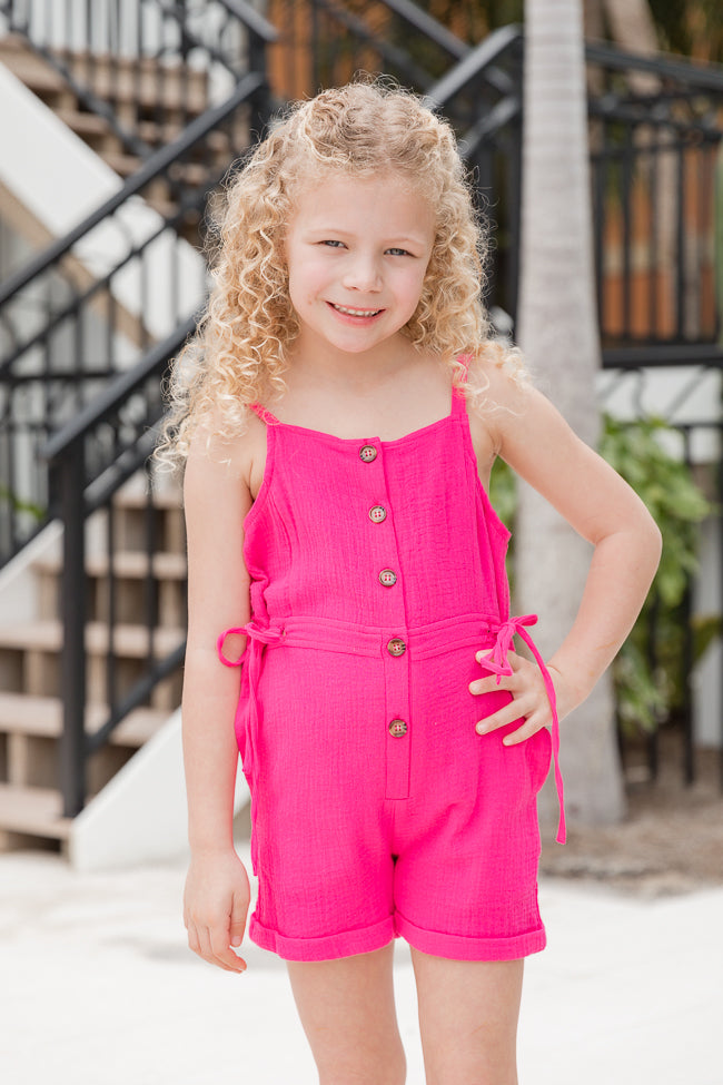 Kid's Walk The Shore Pink Button Front Collared Romper