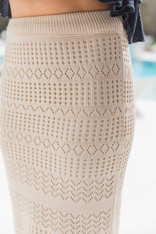 Less Is More Beige Crochet Knit Midi Skirt