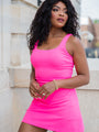 On The Rise Neon Pink Open Back Square Neck Active Dress