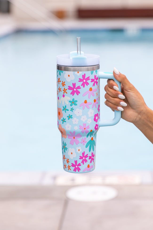 Sippin' Pretty Floral 40 oz Drink Tumbler With Lid And Straw
