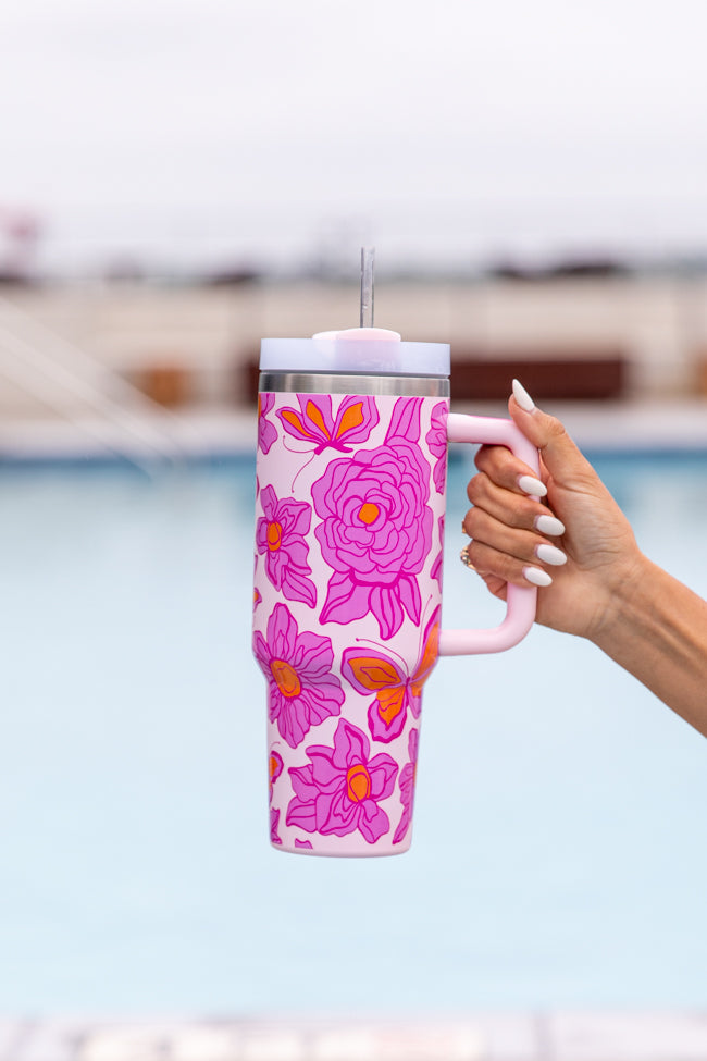 Sippin' Pretty Floral Butterfly 40 oz Drink Tumbler With Lid And Straw