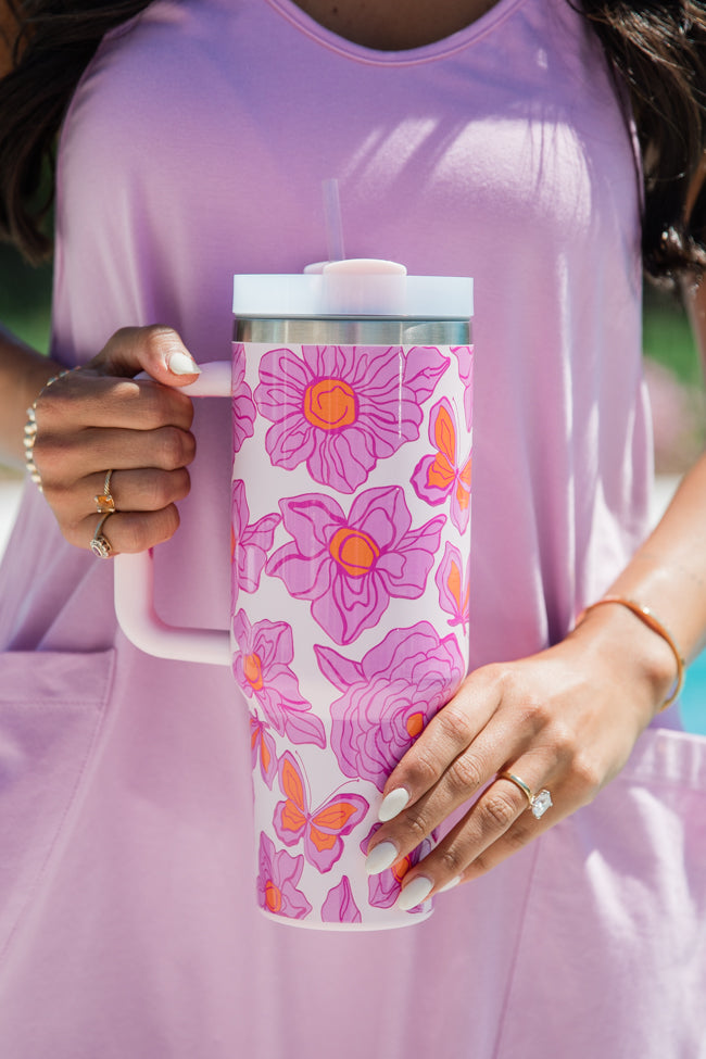 Sippin' Pretty Floral Butterfly 40 oz Drink Tumbler With Lid And Straw