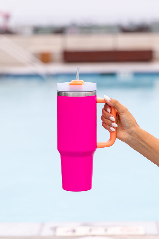 Sippin' Pretty Pink and Orange 40 oz Drink Tumbler With Lid And Straw