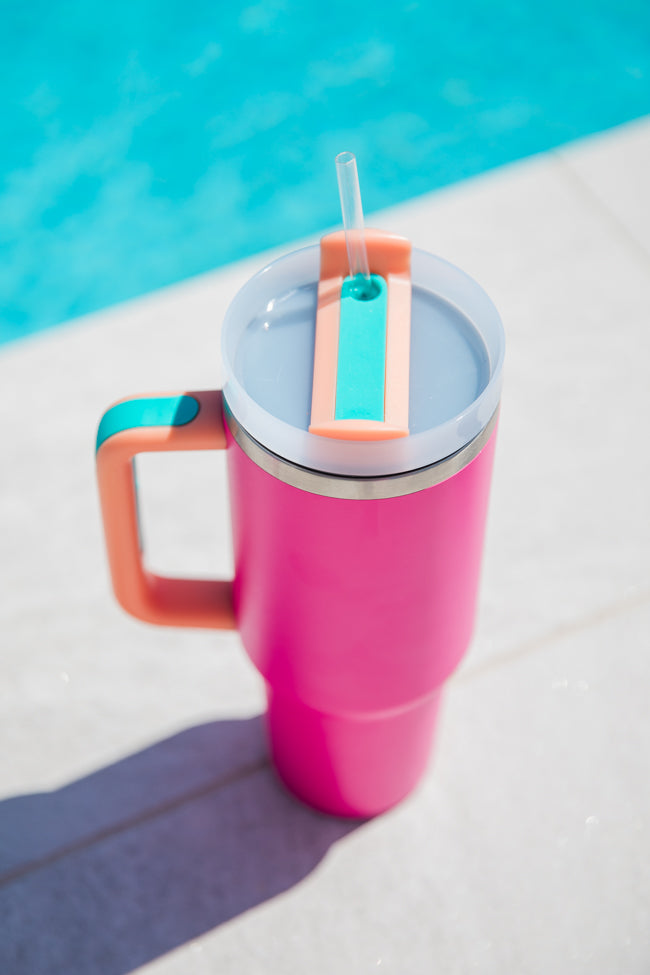 Sippin' Pretty Pink and Orange 40 oz Drink Tumbler With Lid And Straw