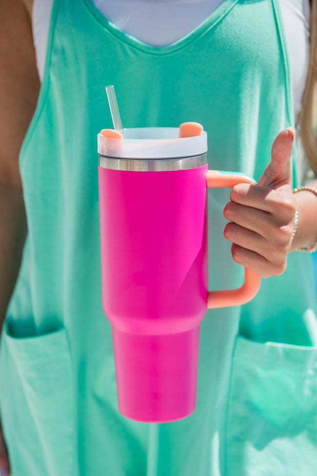 Sippin' Pretty Pink and Orange 40 oz Drink Tumbler With Lid And Straw