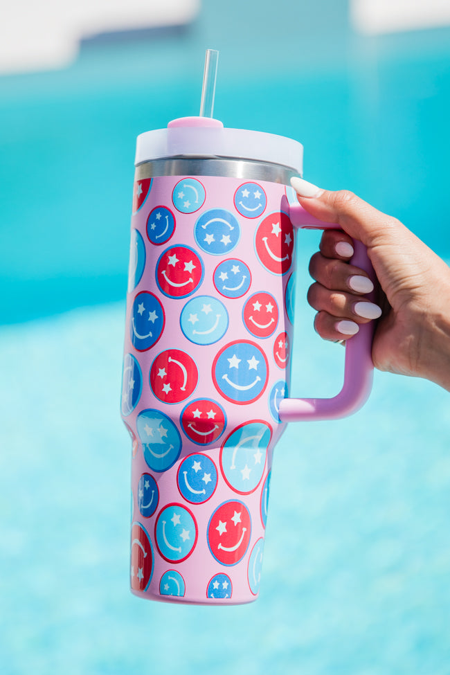 Sippin' Pretty Patriotic Smiley 40 oz Drink Tumbler With Lid And Straw