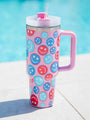 Sippin' Pretty Patriotic Smiley 40 oz Drink Tumbler With Lid And Straw