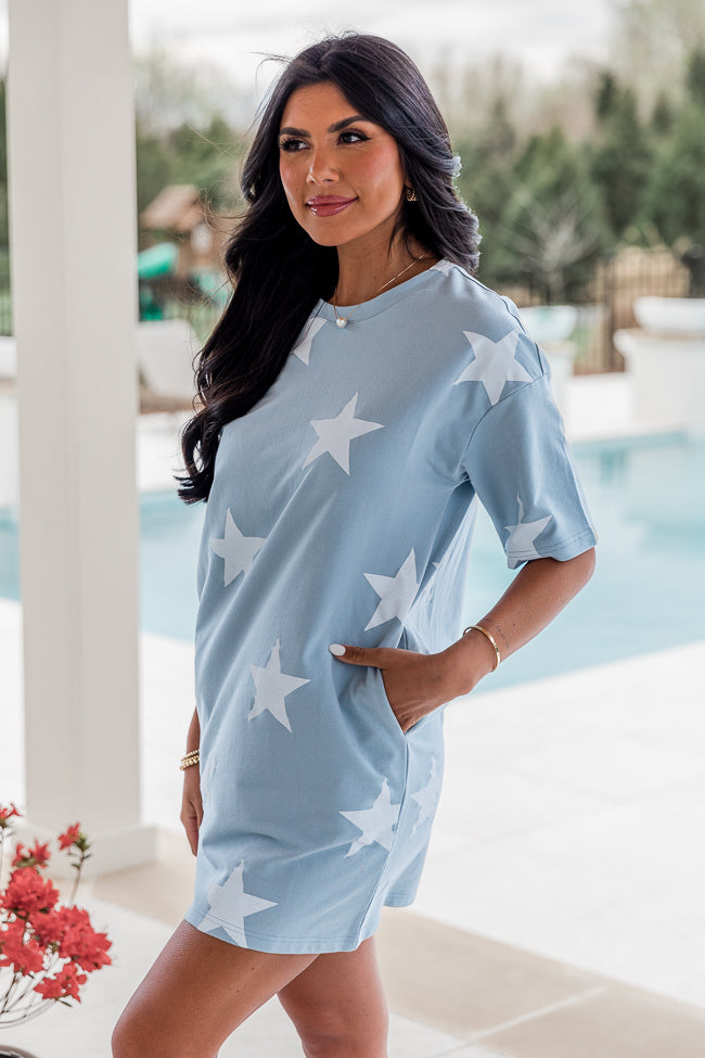 When The Stars Come Out Grey Star Print T shirt Dress FINAL SALE Pink Lily