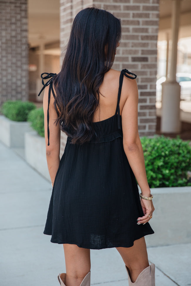 Feel The Beat Black Tie Shoulder V-Neck Dress