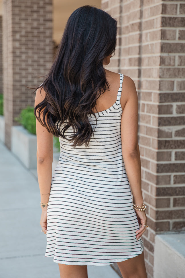 Get To Going White and Black Striped Casual Mini Dress