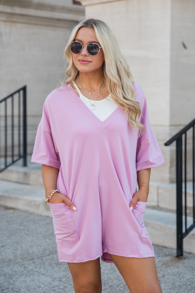 On A Daily Basis Orchid Deep V-Neck Pocketed Romper