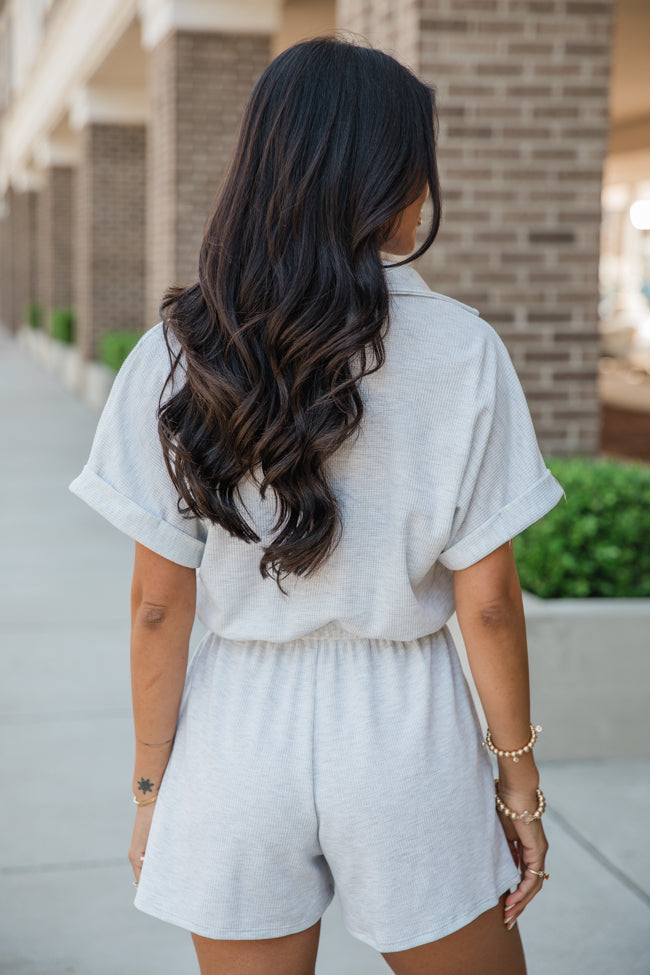 Plain As Day Grey Button Up Collared Romper