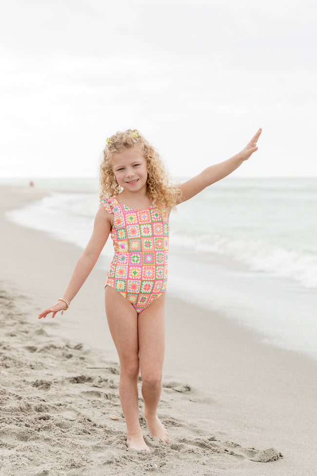 Kid's Beach Vibes Only In Cabo Crochet One Piece Swimsuit