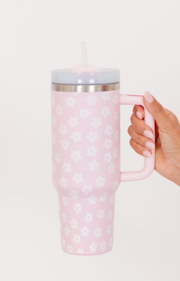 Sippin' Pretty Light Pink Daisy 40 oz Drink Tumbler With Lid And Straw ...