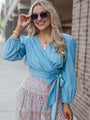 Per Diem Light Wash Chambray Wrap Blouse