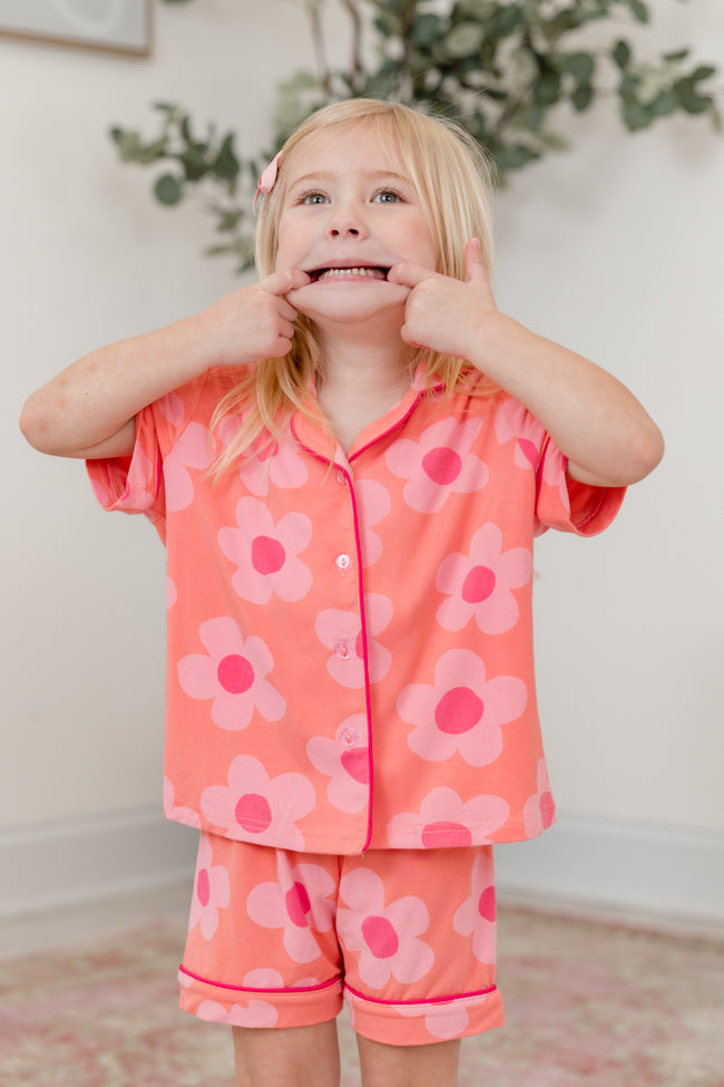 Kid's Good To Get Away Orange and Pink Floral Pajama Set