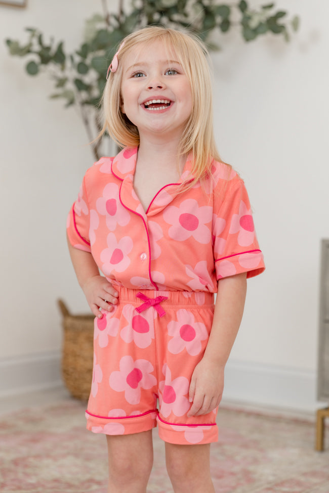 Kid's Good To Get Away Orange and Pink Floral Pajama Set