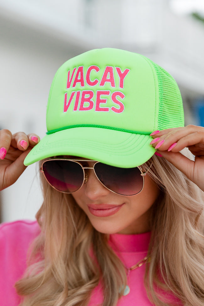 Vacay Vibes Lime Green Trucker Hat