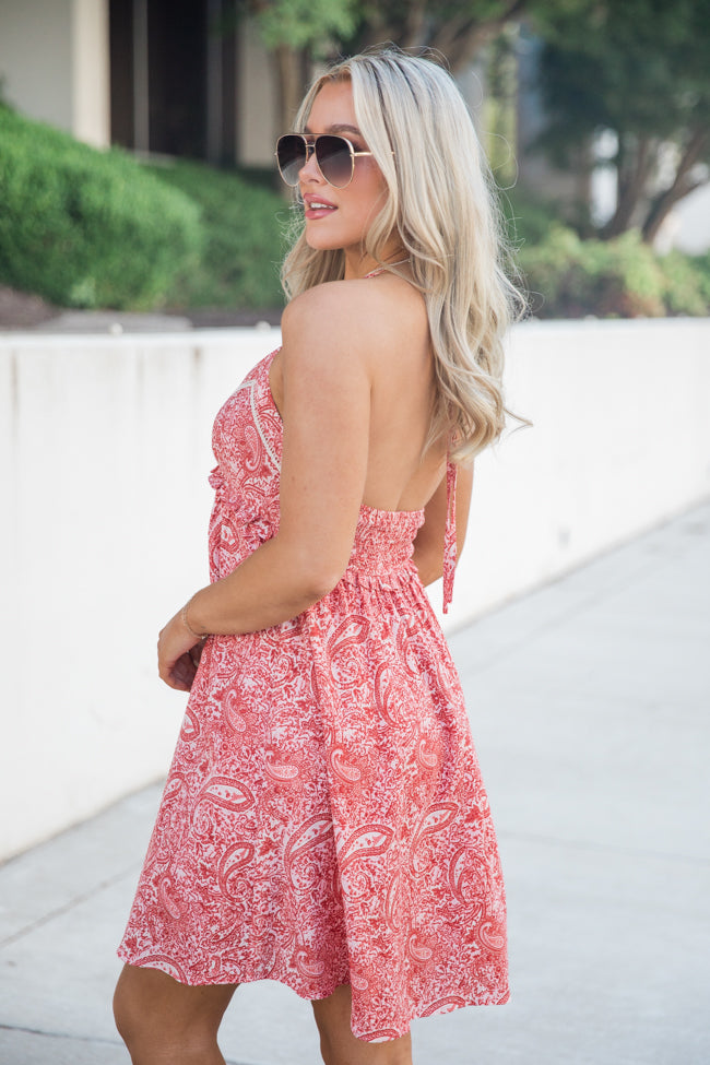 In The Chorus Red Printed Halter Neck Dress