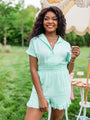 Stop And Stare Mint Flutter Hem Collared Romper