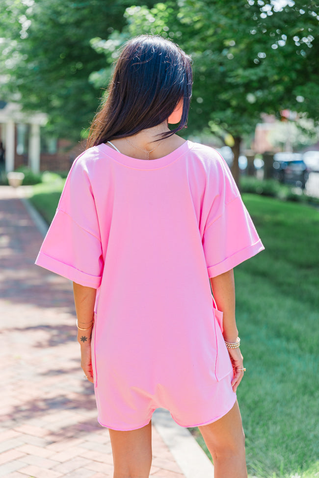 On A Daily Basis Pink Deep V-Neck Pocketed Romper