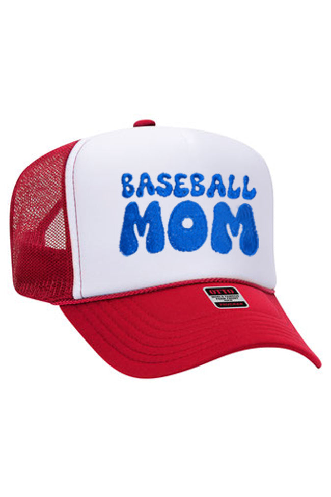 Baseball Mom Red White Trucker Hat
