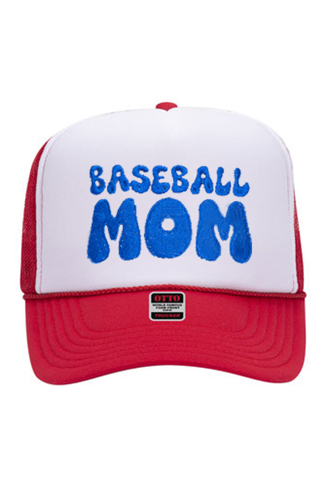 Baseball Mom Red White Trucker Hat