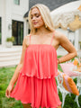 In the Afterglow Hot Coral Pleated Romper
