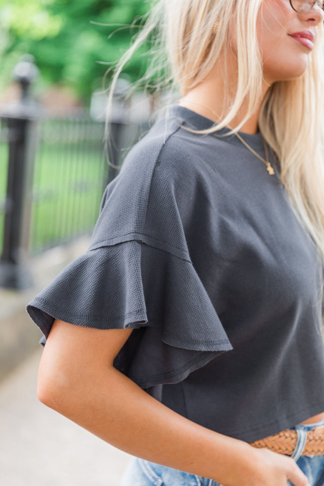 Embrace The Journey Charcoal Waffle Crop Tee
