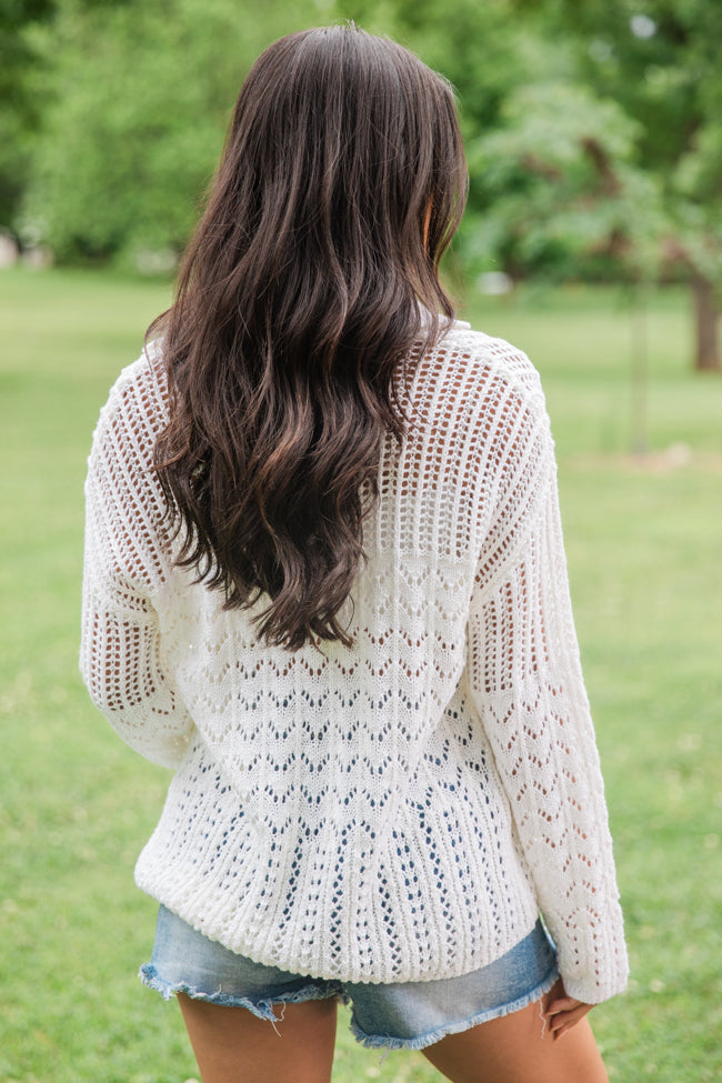 All My Pride Ivory Open Knit Collared Sweater