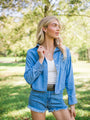 A Girl Like Me Medium Wash Cropped Chambray Blouse