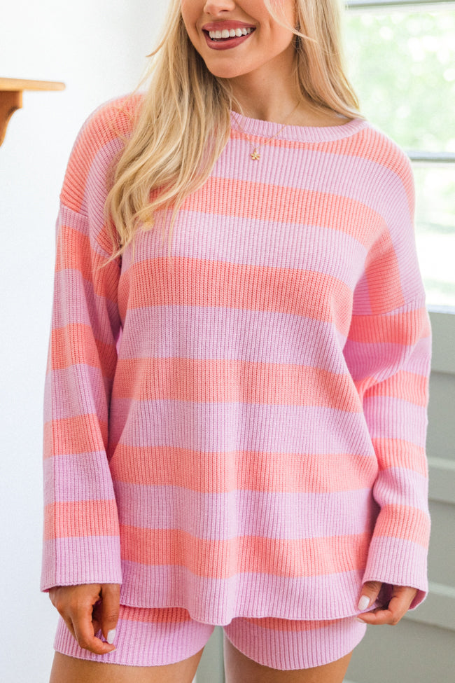 Sign Of The Times Coral And Lilac Striped Sweater Set DOORBUSTER