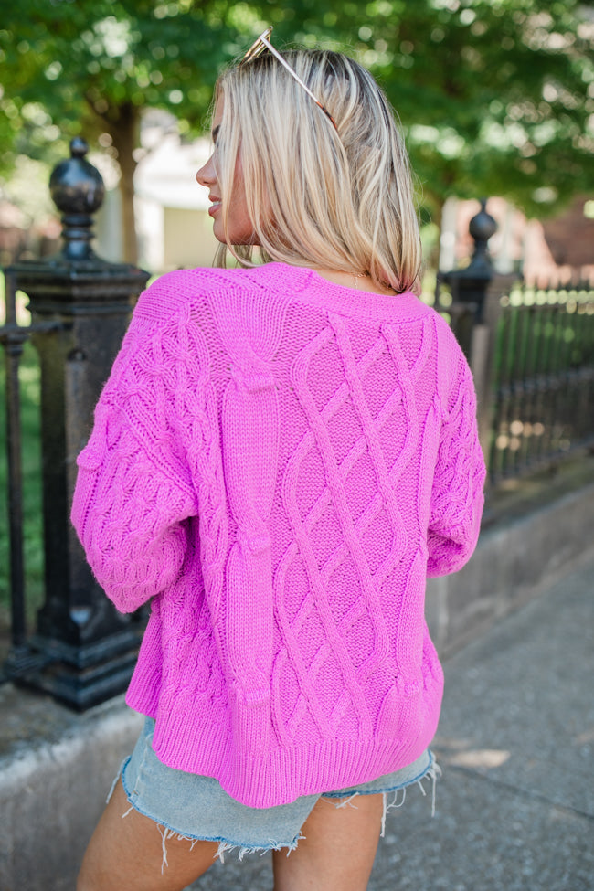 Moments That Matter Magenta Cable Knit Cardigan SALE