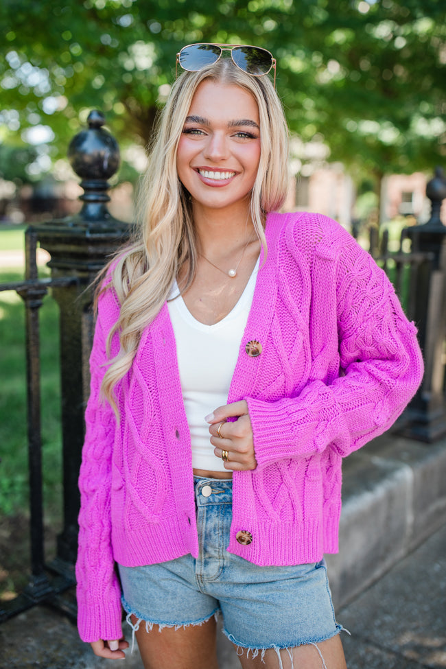 Moments That Matter Magenta Cable Knit Cardigan SALE