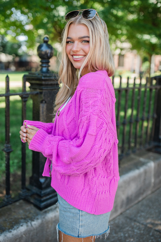 Moments That Matter Magenta Cable Knit Cardigan SALE