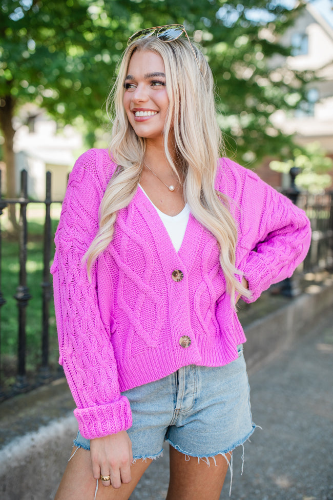 Moments That Matter Magenta Cable Knit Cardigan SALE