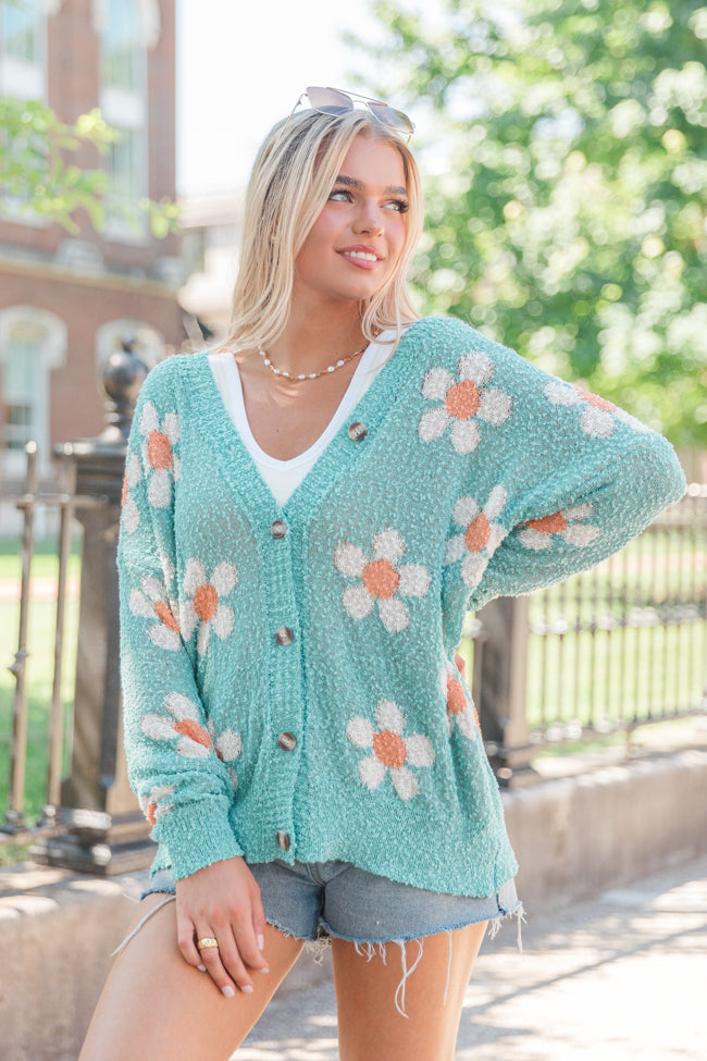 If I Do Teal Textured Flower Cardigan SALE