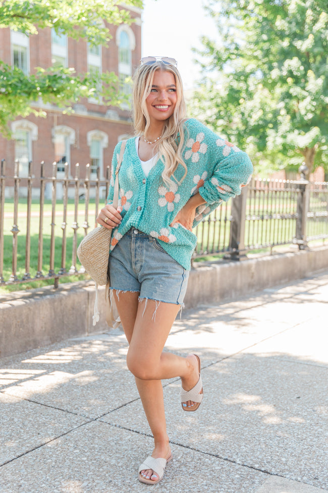 If I Do Teal Textured Flower Cardigan SALE