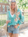 If I Do Teal Textured Flower Cardigan SALE