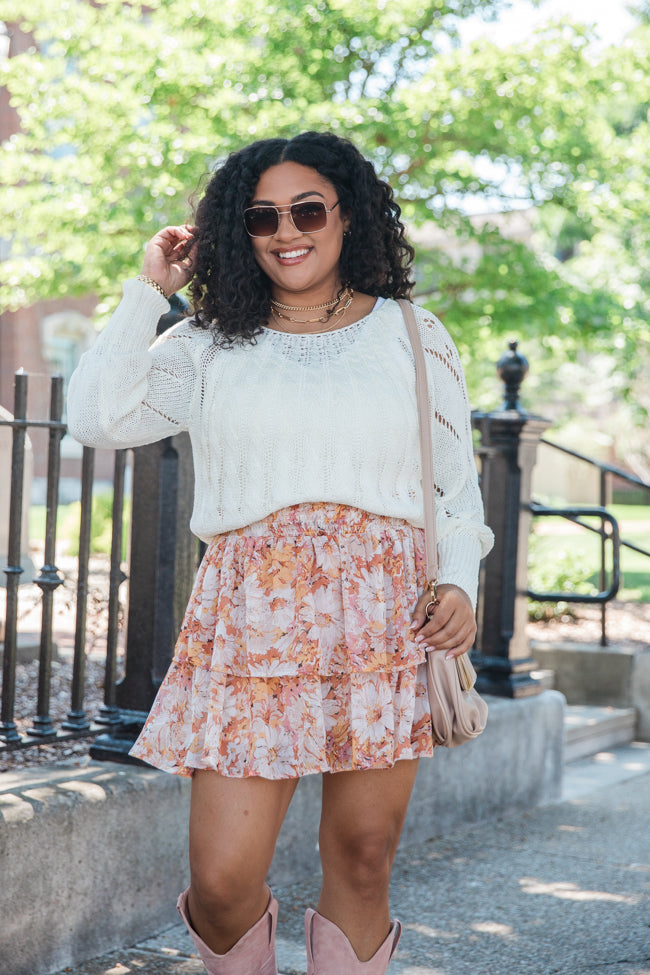 Breezy Beige And Mustard Floral Tiered Skort