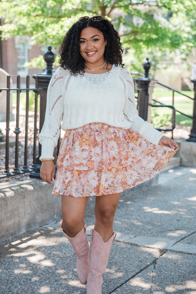 Breezy Beige And Mustard Floral Tiered Skort