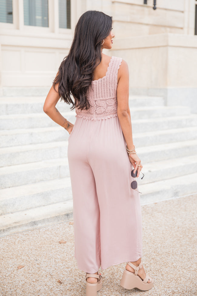 Keep The Peace Nude Crochet Top Jumpsuit