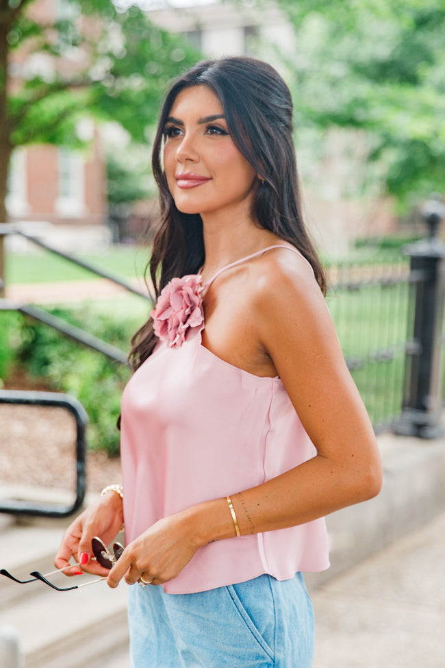 Take A Picture Dusty Pink Rosette Satin Halter Tank FINAL SALE