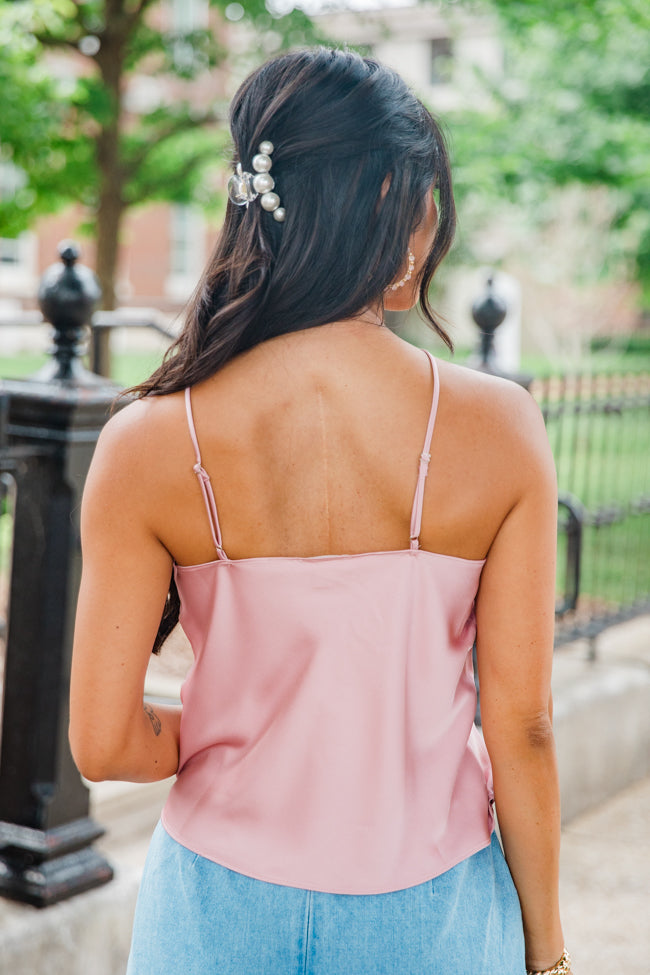 Take A Picture Dusty Pink Rosette Satin Halter Tank FINAL SALE